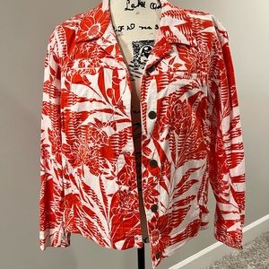 Chico’s Red & White Jean Jacket